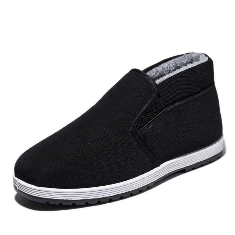 Winter old Beijing cotton shoes men's velvet thickened warm one-pedal cloth shoes soft sole wear-resistant non-slip high-top work shoes