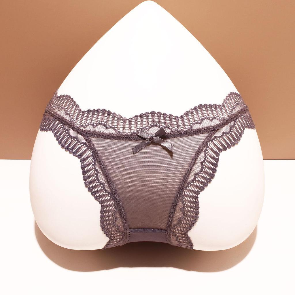 Women's Red Lace Mesh Low-Rise Quick-Dry Triangle Panties for Temptation and Auspicious Wedding