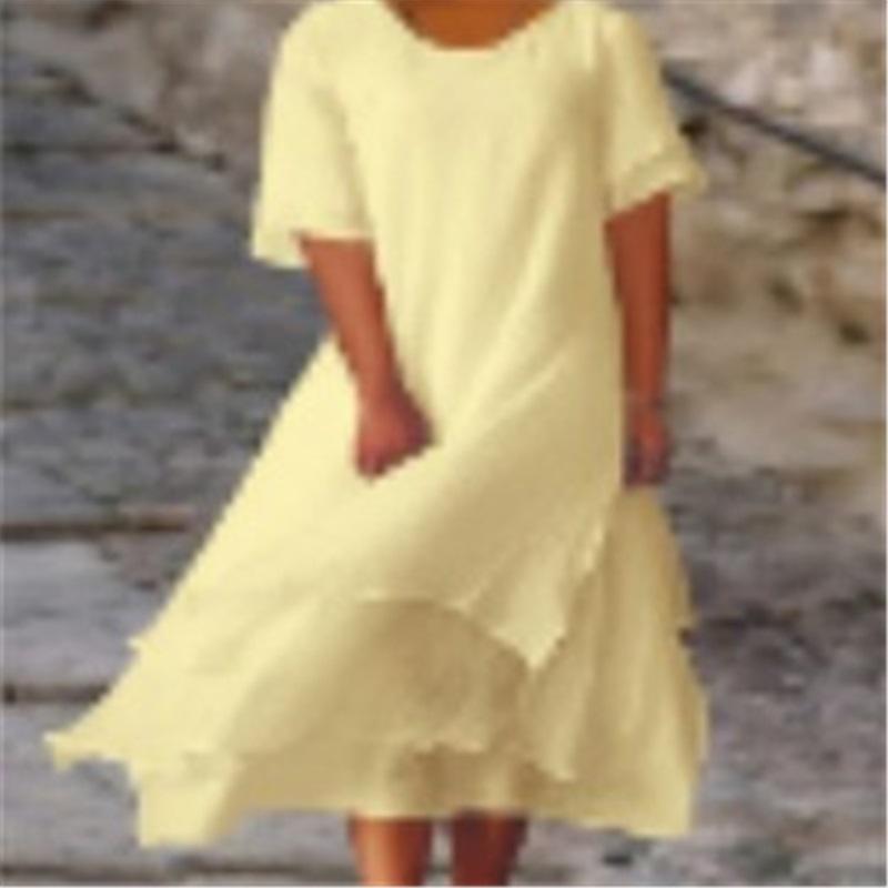 

Летнее женское повседневное двухслойное платье с разрезом, с коротким рукавом и круглым вырезом, однотонное, простое, свободного кроя, большого размера, прохладная длинная юбка XXXL жёлтый