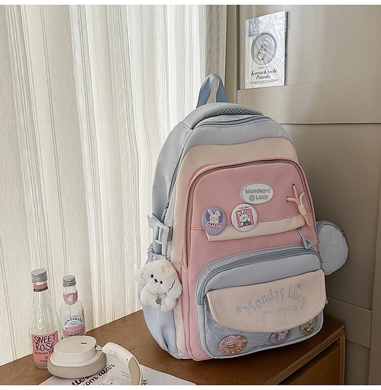 Cute Contrasting Color Backpack With Large Capacity And Letter Design Print
