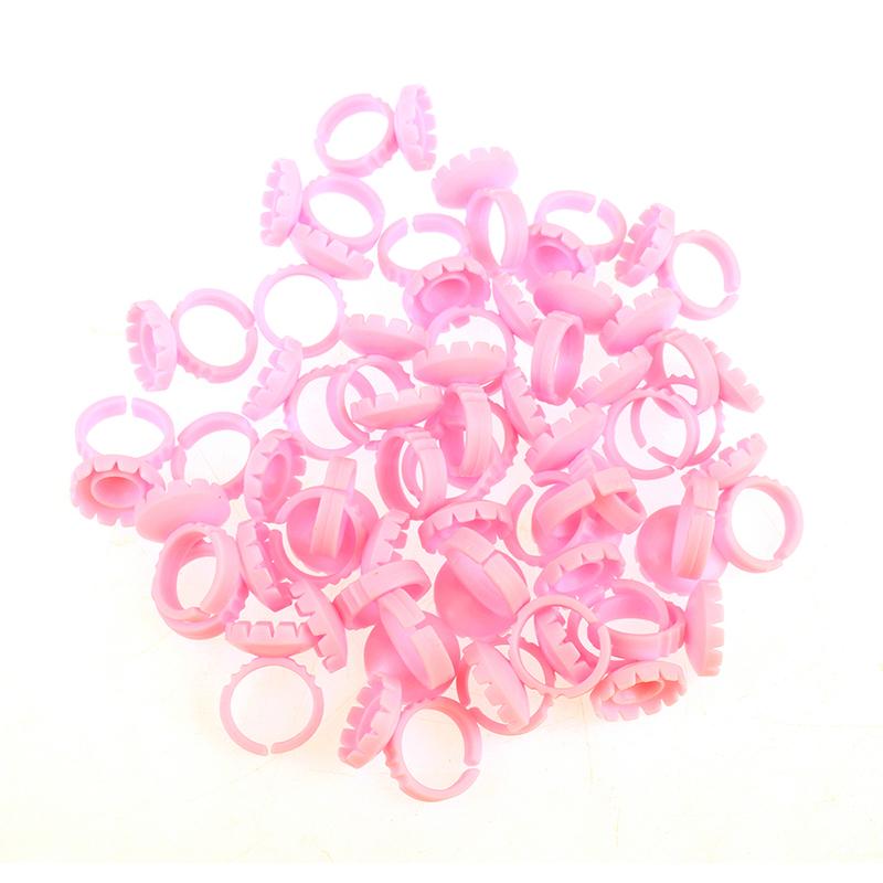 100Pcs Disposable Eyelash Extension Rings Lash Glue Fan Cup Finger Holder Fans