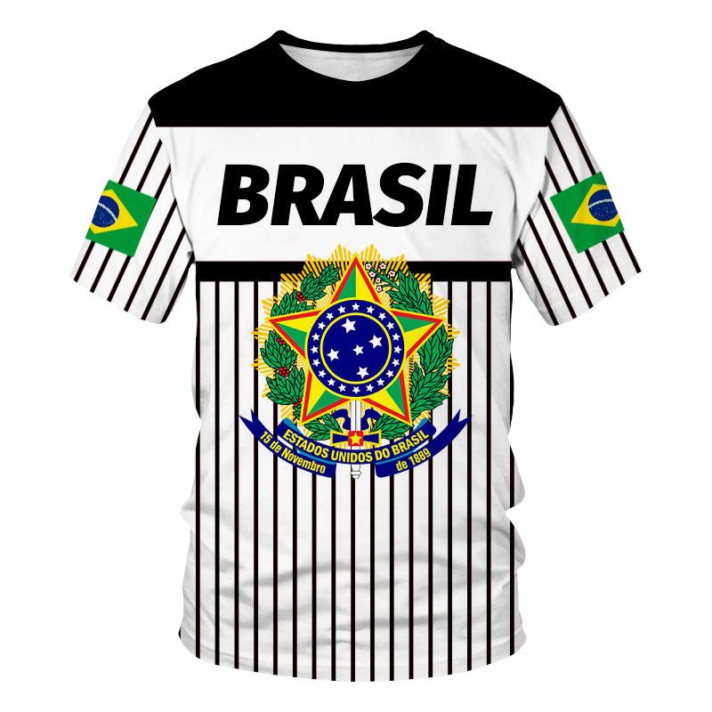 Tshirts 3D Print Brazil Flag National Emblem Summer T Shirt Fashion Kids Casual Boys Girls Round Neck Tshirt Tops Tee Clothes