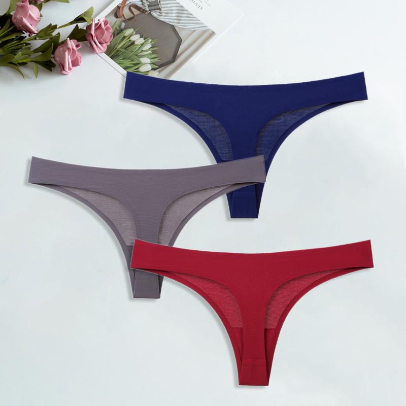 Ice Silk G-String for Women Sexy Seamless Thongs Panties Cotton Women Underwear Girls Ladies Bikini Briefs Lingerie 3 Pcs/set