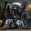 Fantasy-Themed Flannel Throw Blanket with Black Dragon And White Wolf Print. Thick Soft And Warm Ideal for Sofa Living Room A