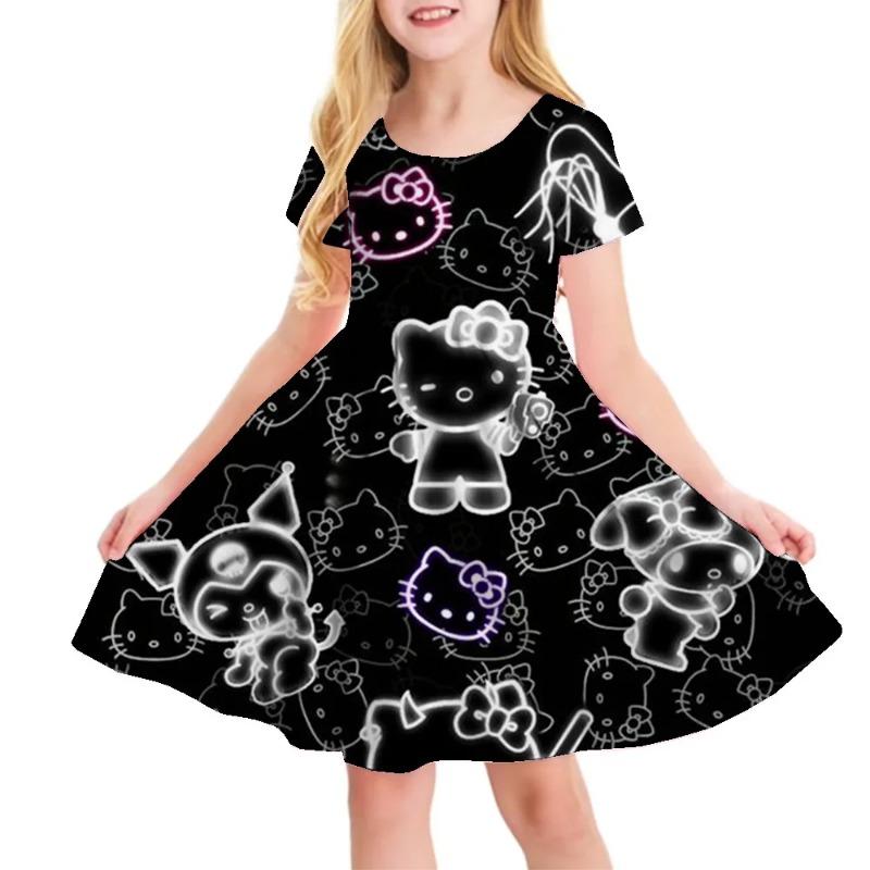 Hello Kitty Printed Children T Shirt Dresses Kuromi My Melody Girls Casual Dress Kids Cute Kitty
