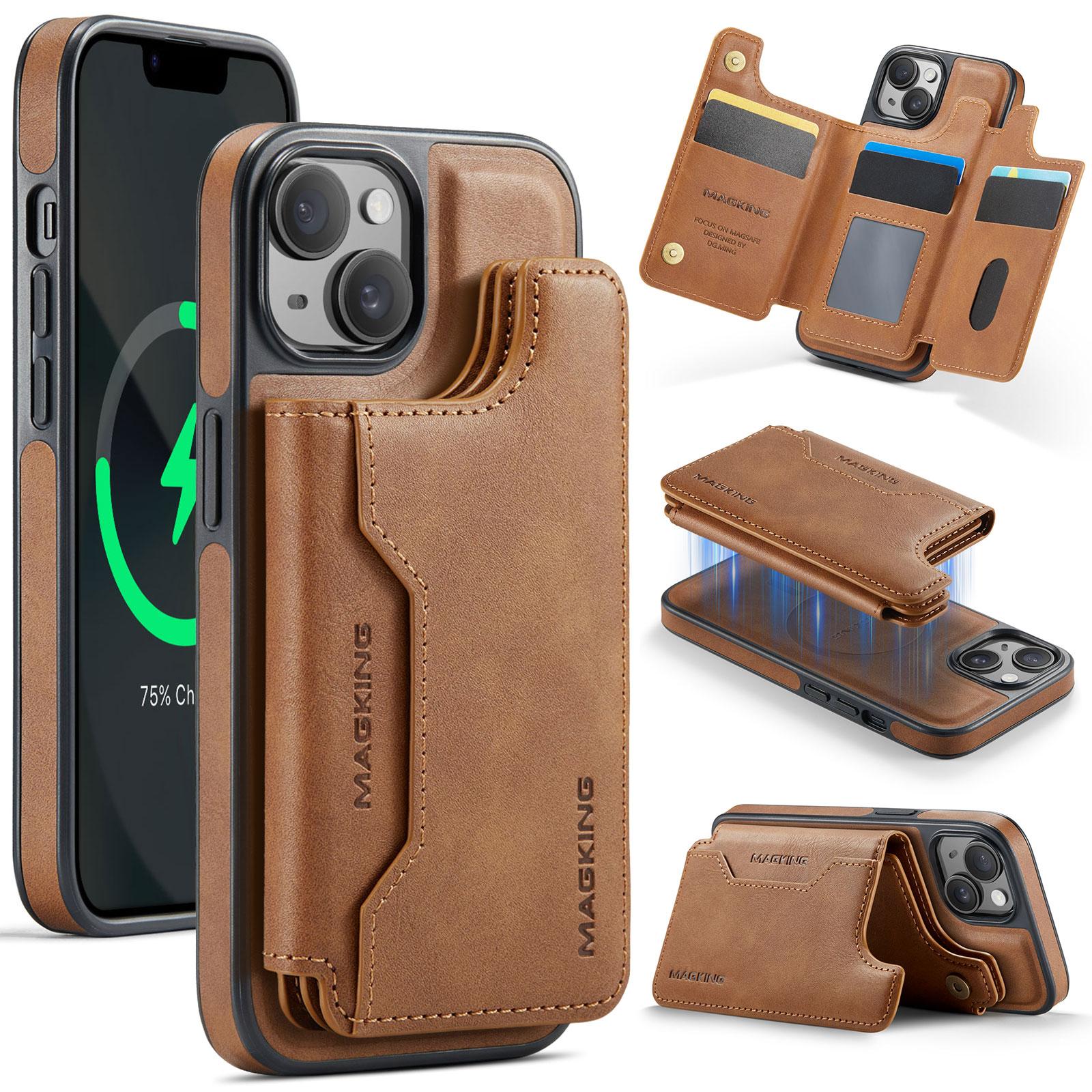 

MAGKING K3 Series For iPhone 13 Case Compatible with MagSafe Wallet PC+TPU+PU Phone Cover Brown