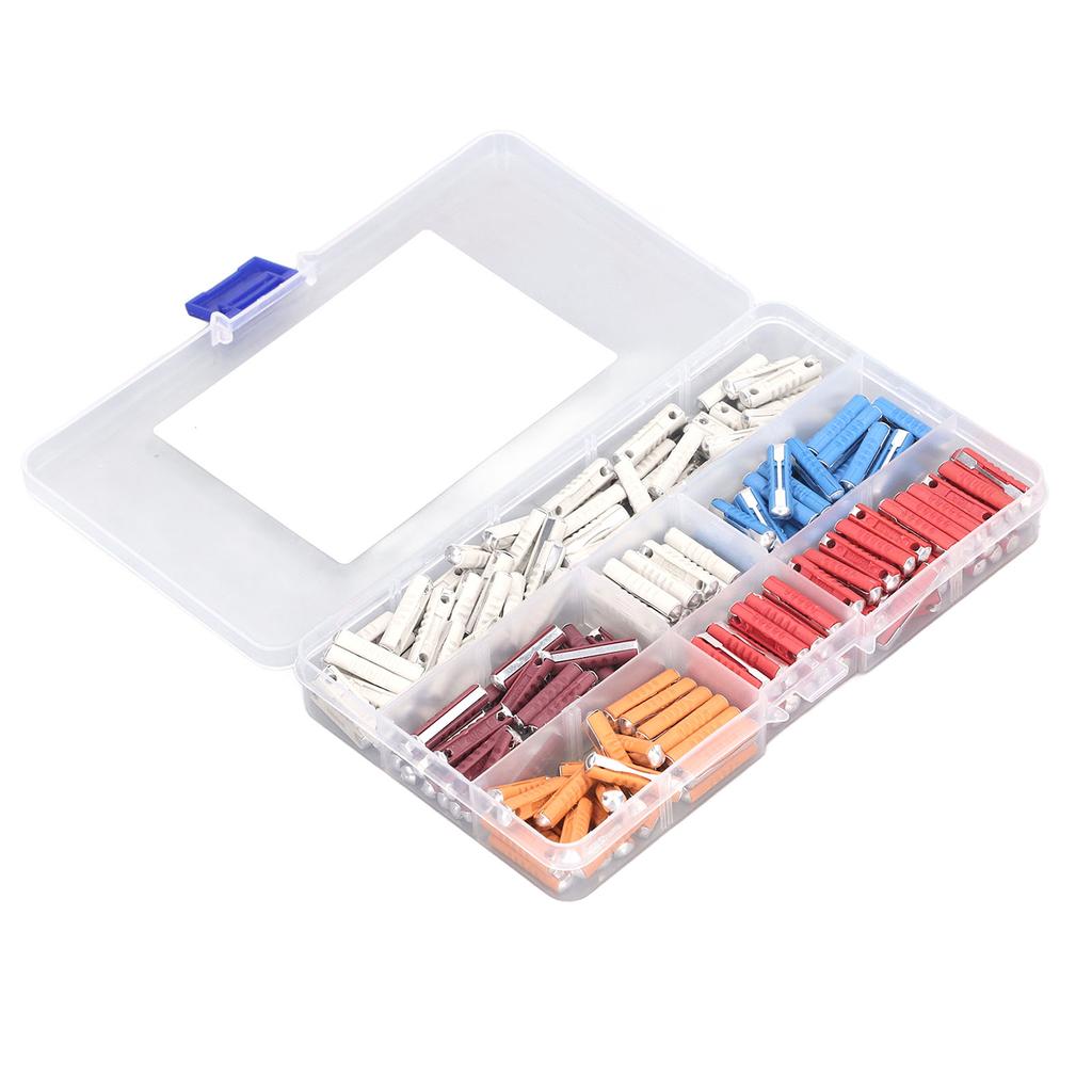 200PCS European Automotive Fuse 5 Type Torpedo Shaped Car Fuse with Plastic Storage Box for Vintage
