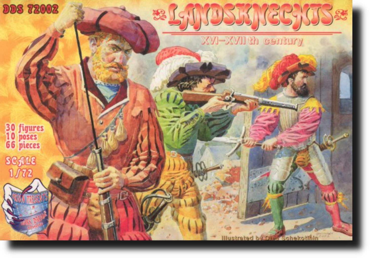 

Orion 1/72 Scale Landsknecht German Mercenary Set 1, 16th-17th Century, 10 Poses, 30 Figures (DDS Brand) Plastic Model Kit ORD7202