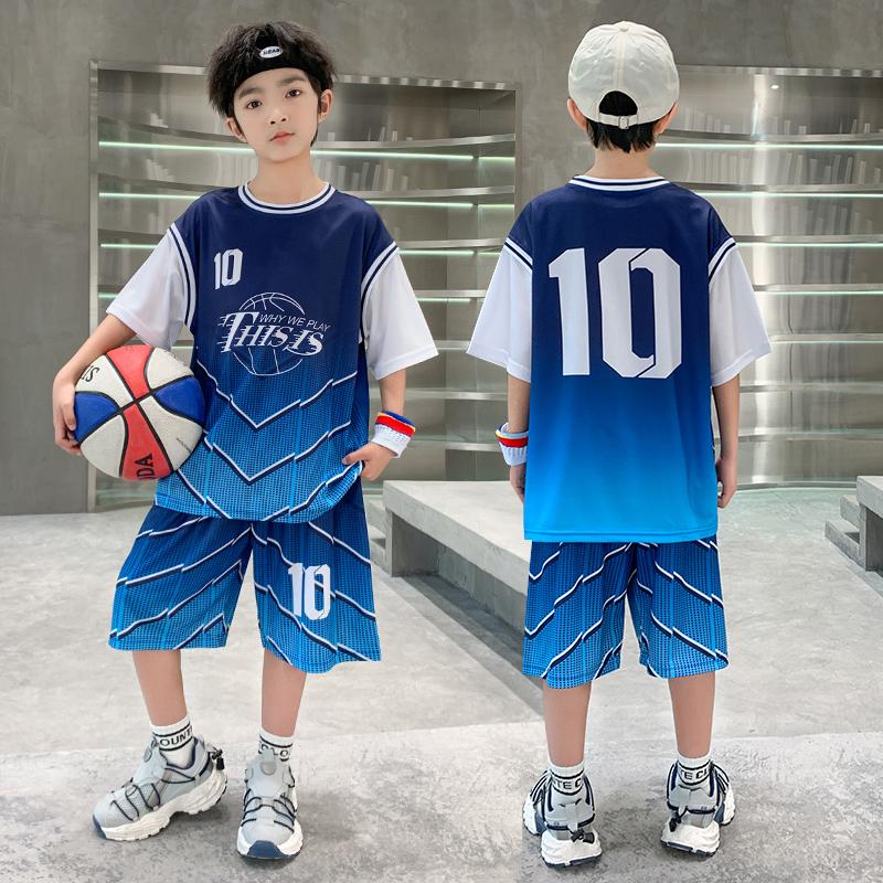 Boys' summer basketball suit set new 2026 mid to large children's summer short sleeved quick drying sports football suit trend