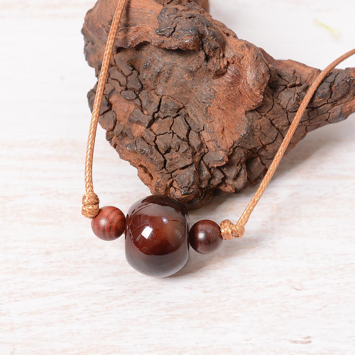 20mm Brown Sugar Agate & Red Sandalwood Necklace - Single Bead Pendant, Simple American Style.