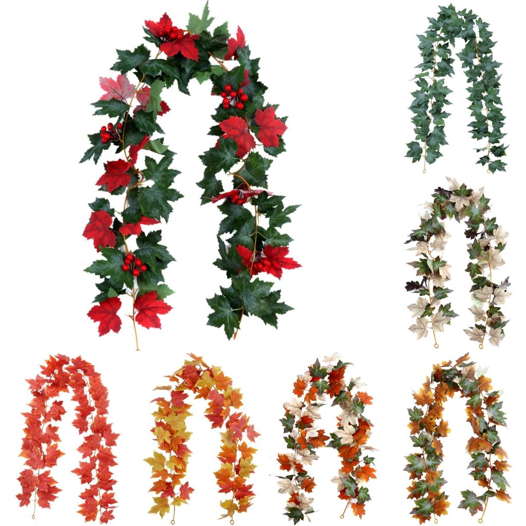 Artificial Fall Maple Leaf Garland Fake Plants Autumn Decor Leaves Vine For Thanksgiving Halloween Festivals Wedding Party Decor