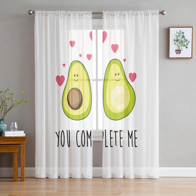 Avocado Green Cute Fruits Cartoon Tulle Curtains For Living Room Bedroom Decor Transparent Chiffon Sheer Voile Window Curtain