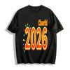 Cheerful 2026 String Lights Print Casual Top Holiday Party Wear Pure Cotton T-shirt