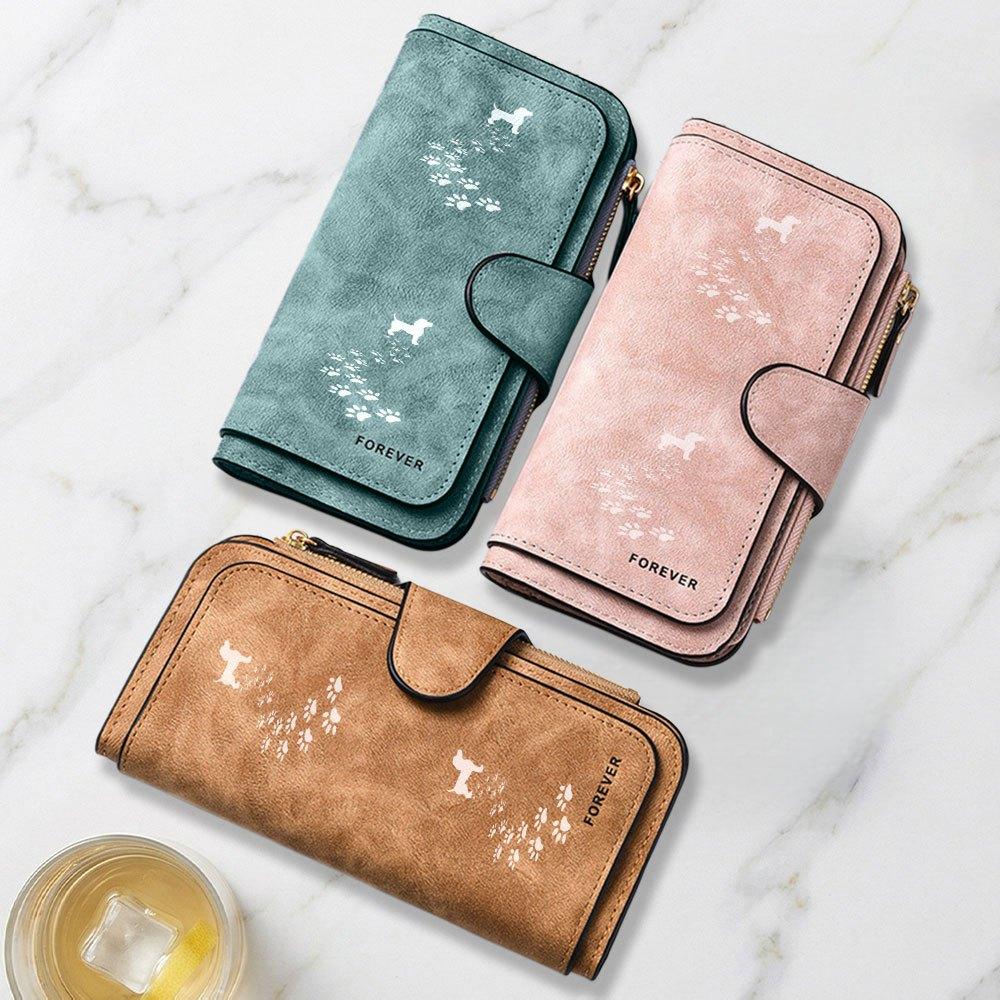 Leash Dog and Footprint Path Pattern Printed Long Wallet, Multifunctional Portable Coin Purse with Clasp, Suitable for Daily Commuting, Large