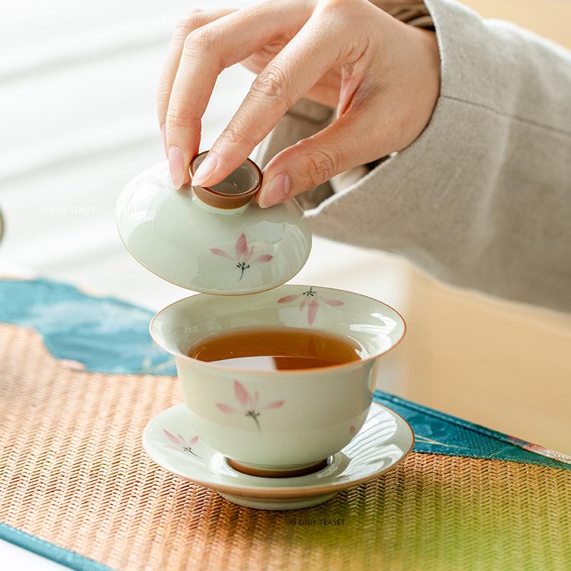 Chinese Ceramic Gaiwan Hand-painted Orchid Pattern Tea Tureen Handmade Porcelain Teacup Household Tea Bowl Travel Teaware 150ml