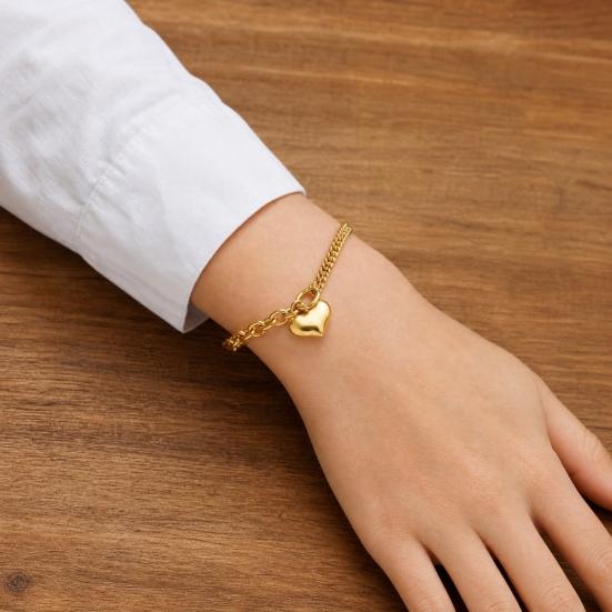 Women Bracelet, Adjustable Extended Tail Chain Bracelet, Double-Layered Cuban Bracelet with Heart Charm for Jewelry Gift