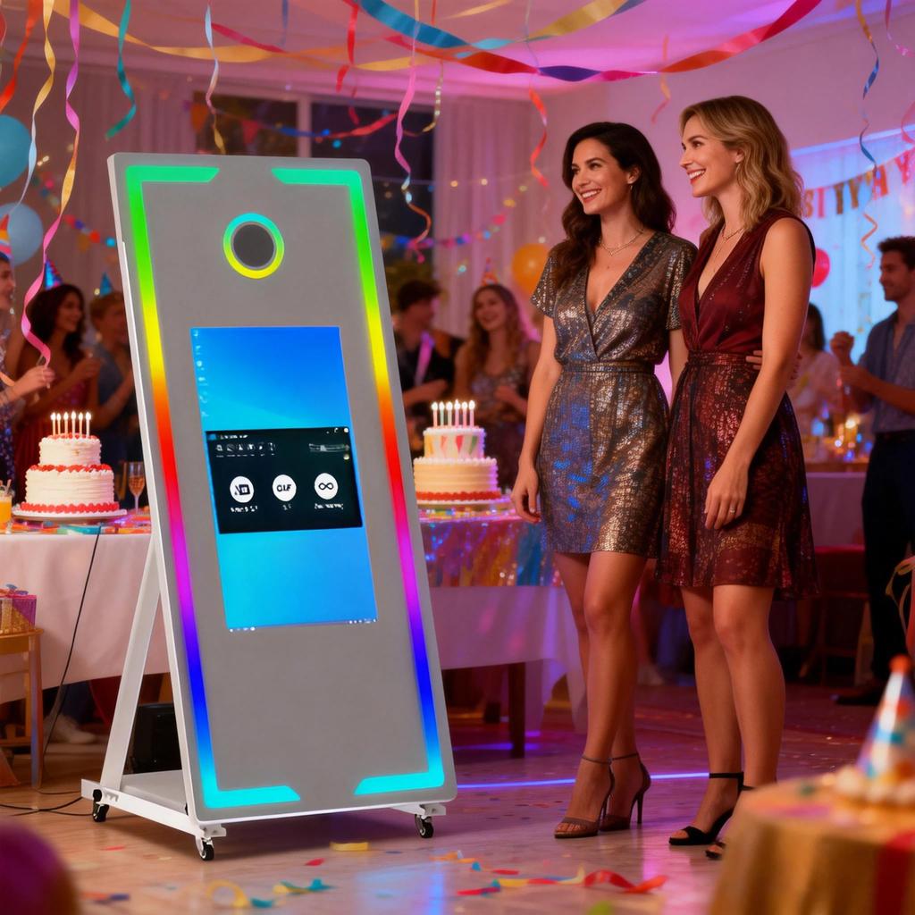 Interactive Full Metal 360 Instant Print Photo Booth Touch Screen LED Ambient Light Party Supporting SLR Smartphones iPad Camera