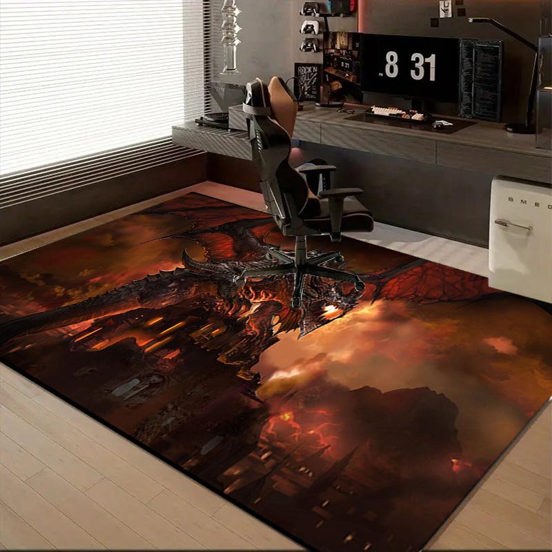 1PC Dragon's Fiery Warcraft Game Floor Mat for Living Room, Game Rooms, Office, Bedroom, Office Floor Mat Playful Design, Christmas Fan Gifts