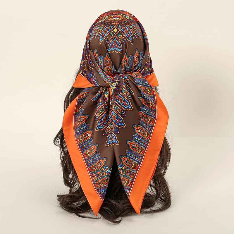

Fashion Paisley Printed Satin 85 Square Scarf Muslim Hijab Shawls Women Fashion Wraps Ethnic Style Islamic Turban Female Bandana
