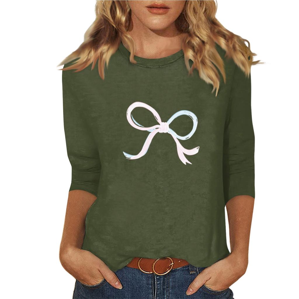 Women's O-neck 3/4 Sleeve Print Top