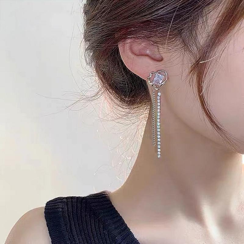 Heart-Shaped Zircon Tassel Earrings – Trendy Niche Design, Cool Style Studs (2022)