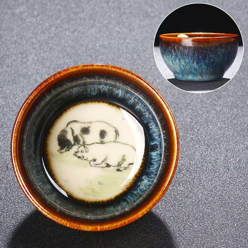 

Ретро-печь Transformation Керамическая чашка для чая Зодиак Jianzhan кофейная чашка Бытовая миска для воды Грубая керамика Чайная миска Посуда для напитков 65 мл