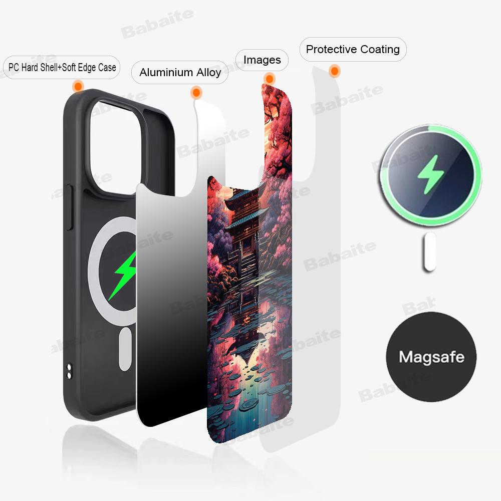 

Japanese Landscape Phone Case Magnetic Case For IPhone 16 14 13 12 11 15 Pro Max Plus For Magsafe Wireless Charge Cover iPhone 12
