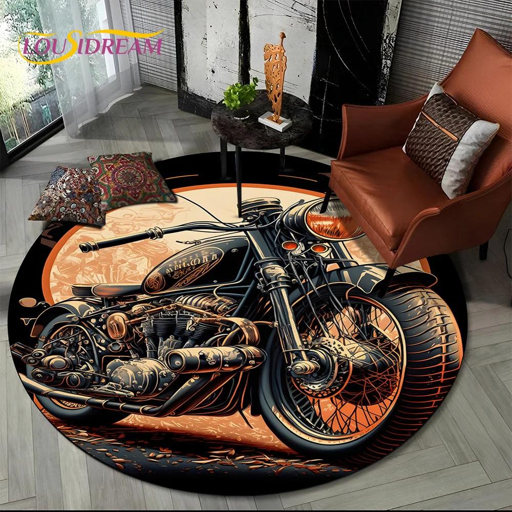 

3D Retro Vintage Motorcycle Cartoon Round Area Carpet Rug for Living Room Bedroom Kid Playroom Decor,Pet Area Rug Non-slip Gift Diameter 60cm