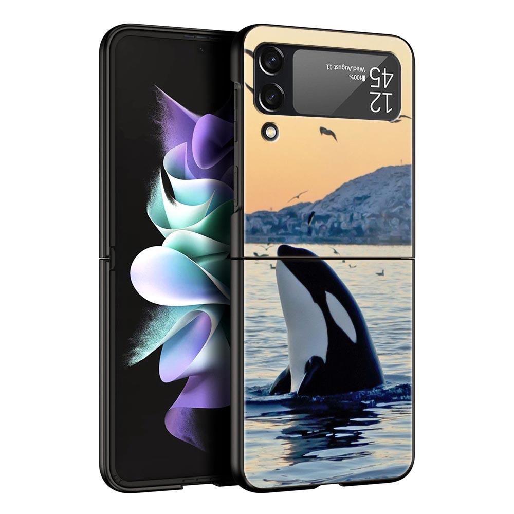 Orca ocean lovely killer whale Phone Case For Samsung Galaxy Z Flip3 Flip4 Flip5 PC Shell For Z Flip 3 4 5 Hard Folding Cover