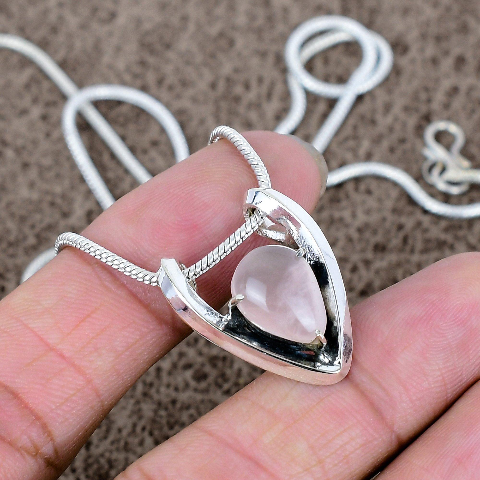 

Rose Quartz Gemstone Handmade 925 Sterling Silver Jewelry Pendant 1.06 KKG-592