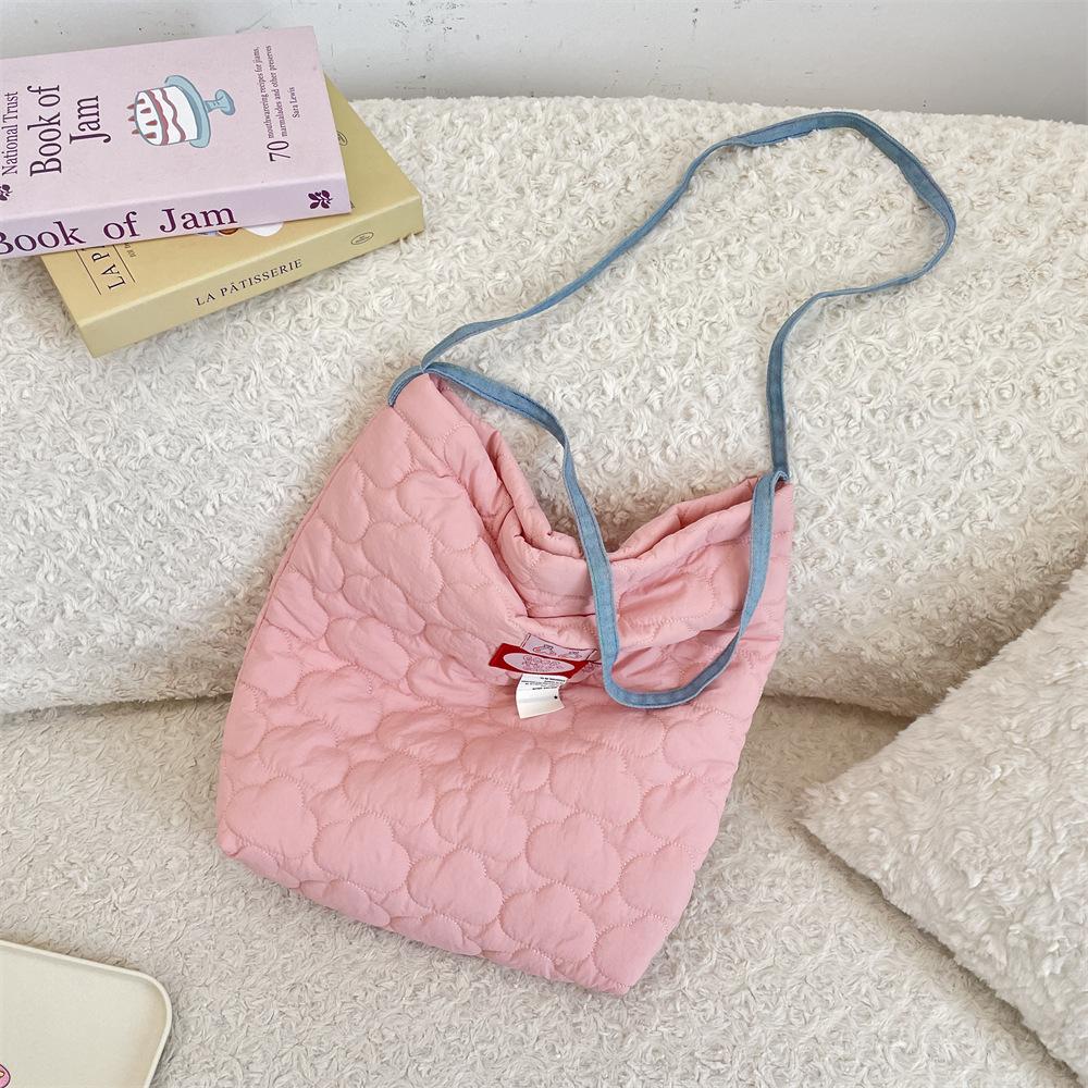 New quilted padded one-shoulder crossbody schoolbag for student women, practical large-capacity one-shoulder bag for women