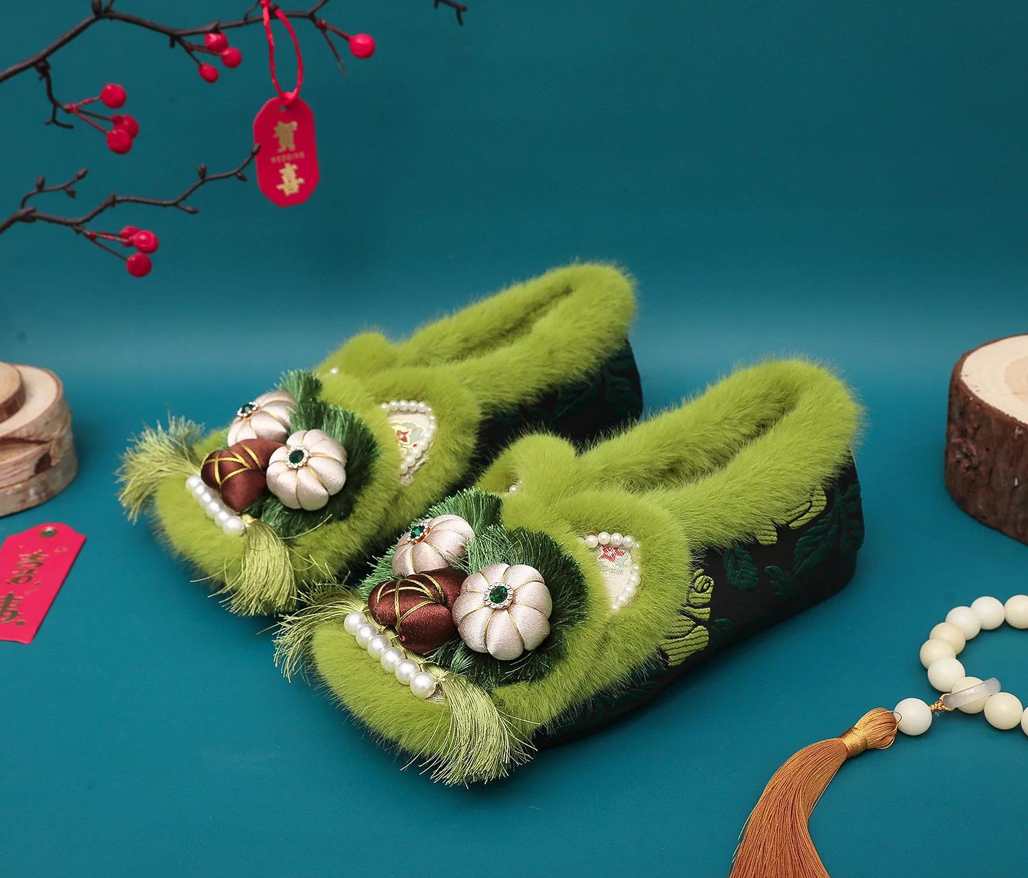 

Модные новые балетки с тигриной головой в китайском стиле, низкий вырез, взрослые, ретро этнический стиль, женская обувь, зеленые 41 зелёный