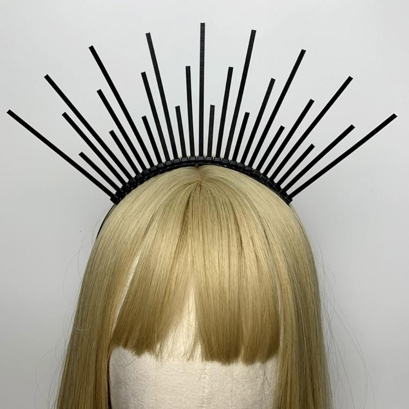 Dark Headband Angel Crown Headband Bridal Tiaras Divine Princess Headpiece Hair Hoop Baroque Spiked Tiaras