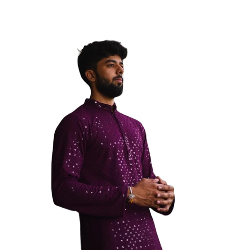 LookMark Present Men's Pure Rayon Chikankari Sequins Kurta||Men's Chikankari Purple Coloured Kurta|| AZ-LM-OG-Kurta 11 P