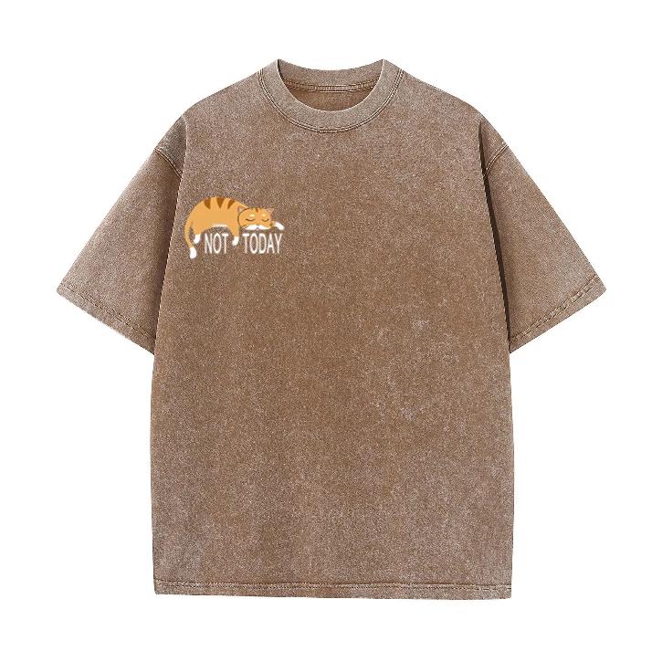 Not Today Lazy Cat Graphic TShirt Vintage Washed Oversized Cotton Tee Cute Cat Streetwear Tops for Men Women