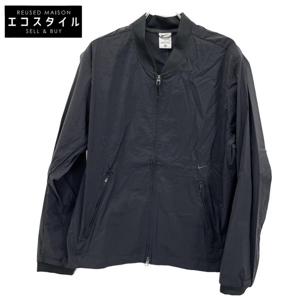 NIKE FN3006-010 Black Nylon Swoosh Logo Versatile Bomber Jacket Jacket L blackUsed