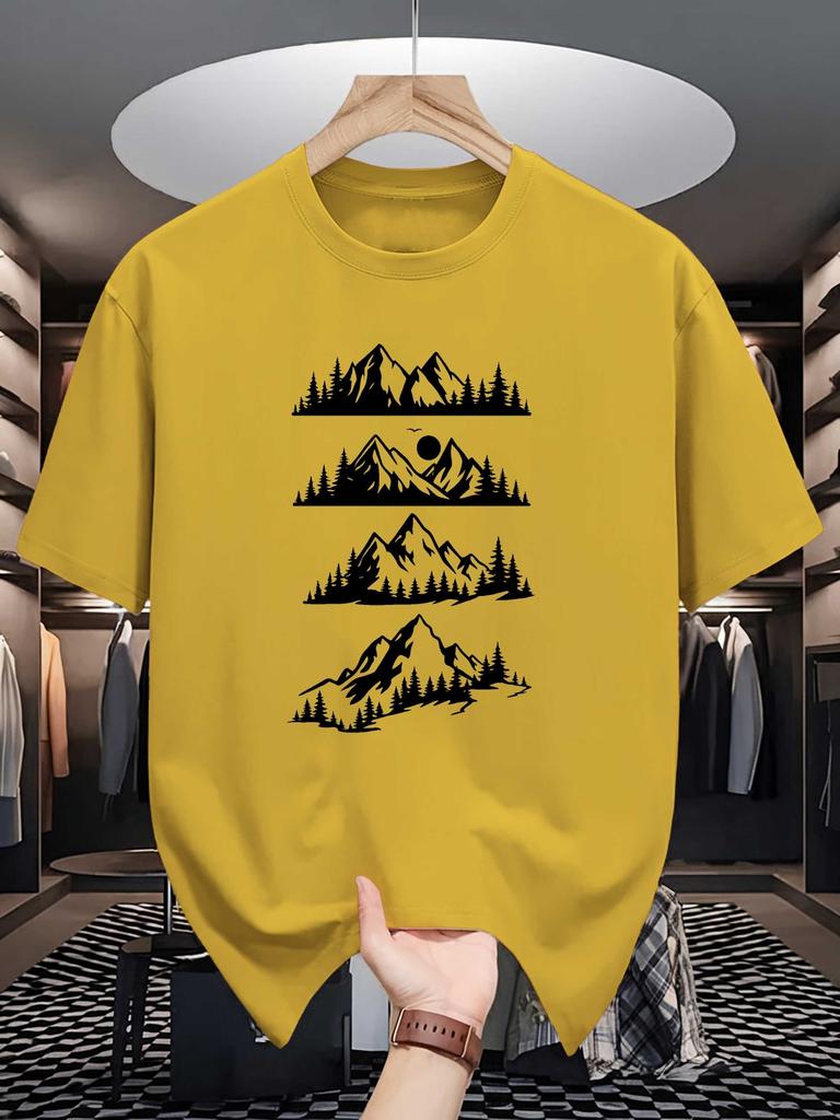 Unisex Crew Neck Tee Mountain Forest Nature Graphic Print Soft Cotton Loose Breathable Short Sleeve Summer Casual Street Tops