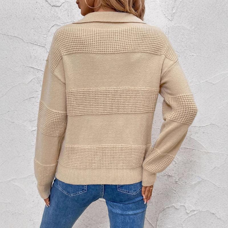New Fashion Knitted Sweater Long Sleeve Lapel Solid Color Sweater for Women