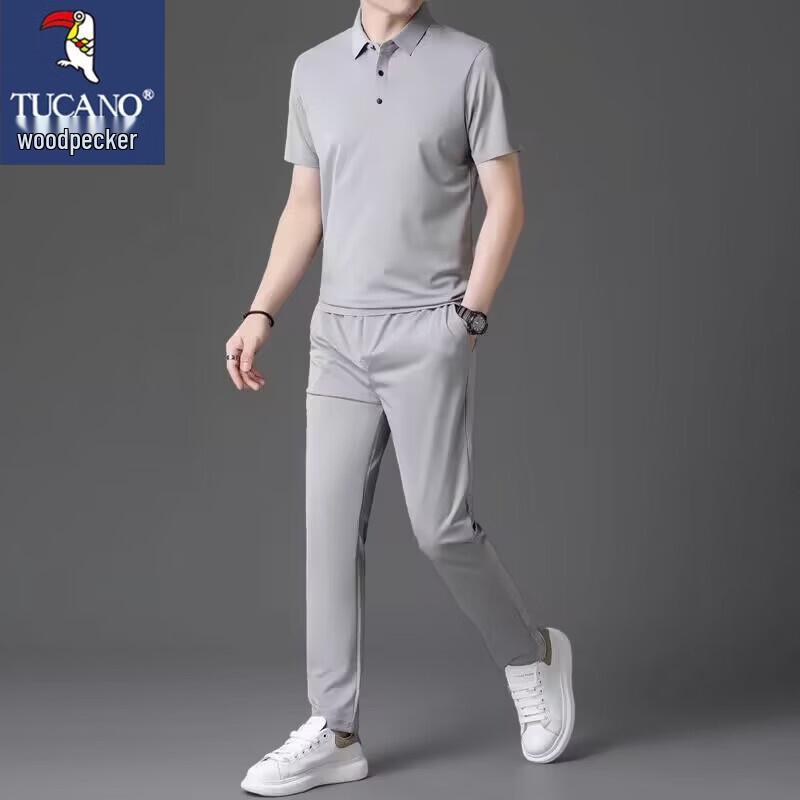 Men s Ice Silk Cooling Polo Shirt & Shorts Set L