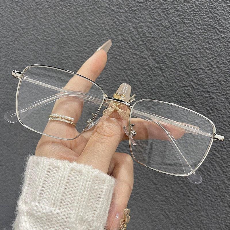 Gold Frame Wood Grain Legs Gold Silk Glasses For Men And Women Can Be Equipped With Myopia Degree Square Frame Flat Mirror Anti-Blue Glasses Frame