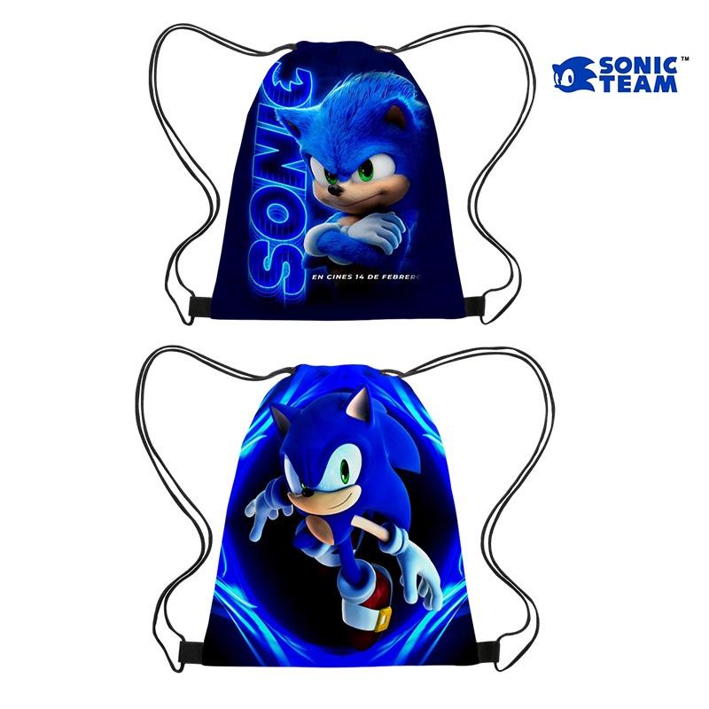Sonic Hedgehog Drawstring Bag Portable Oxford Cloth Bag For Gifts Blue Color Creative Cartoon Style