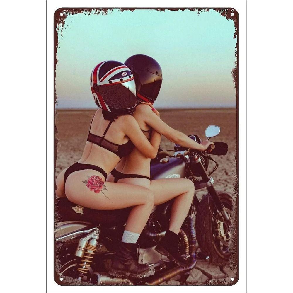 Retro Motorcycles & Beautiful Women Metal Tin Signs for Bar Cafe Living Room Walls