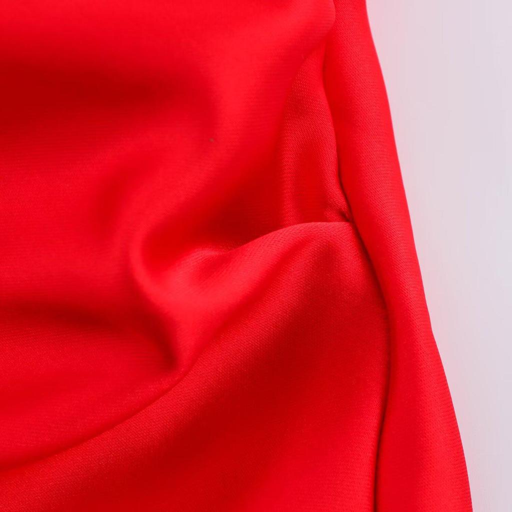 Spring 2025 Women's European & American Style Heart Neckline Silk Satin Midi Dress