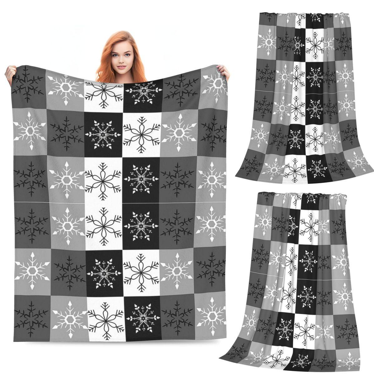 

Black And White Snowflake Christmas Blanket Soft Warm Flannel Throw Blanket Cover for Bed Living room Picnic Travel Home Sofa 80x120cm