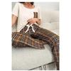 Damen Lässiges Kariertes Taschen-Kurzarm-Langhosen-Pyjama-Set Loungewear