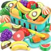 Cutting Play Food Toys For Kids, Pretend Play Kitchen Accessories, Fake Fruits/Vegetables Set With Shopping Storage Basket, Plastic Board And Knife,
