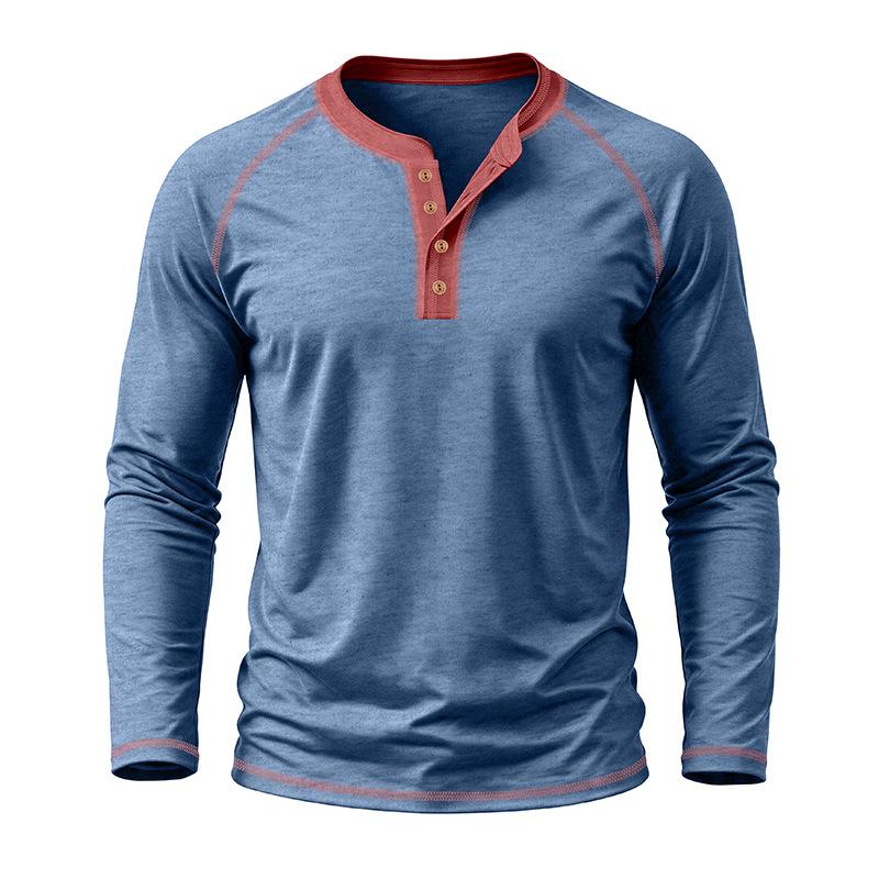 Men's Henley Long Sleeve T Shirt Raglan Color Contrast Stitching Button Placket Solid Casual Pullover Tops Spring Autumn Daily Tees