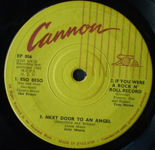 7inch Record VARIOUS - Cannon Hits Of Today EP006 Cannon 1962 UK Rock Used