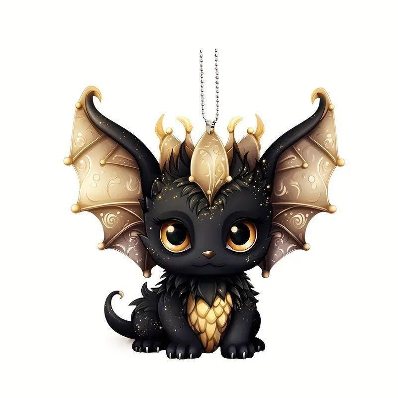 Flat Surface Acrylic Black Dragon Pendant With Cartoon Style For Gift Use
