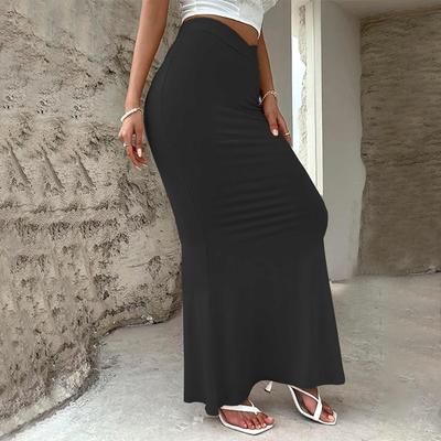 Casual Flowy Maxi Skirt High Waist Fold Over Floor Ankle Length Skirt for Female Solid Color Skirt Women's High Waist Skirt Commuter Fashion Skirt